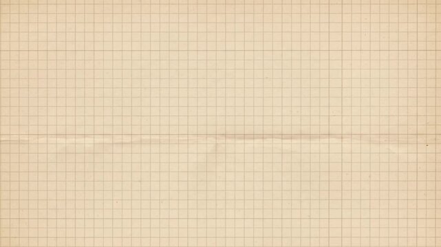 Vintage Blueprint Grid Paper Texture Loop: Old Antique Tan Graph Background with Horizontal Fold and Crease