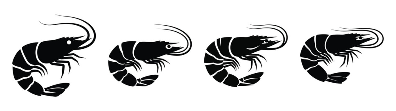 shrimp minimal flat icon set, black color and white background