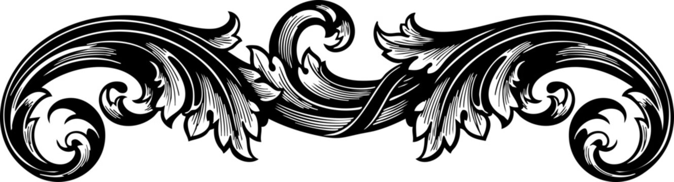 Elegant flourish design element with swirling organic shapes, perfect for adding a touch of classic style to invitations, logos, and decorative projects