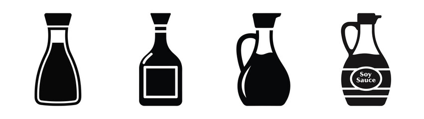 soy sauce minimal icon set, black color and white background