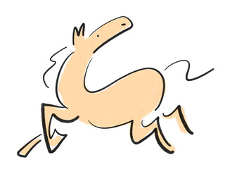 筆絵の振り返りながら走るスタイリッシュな和風の馬　2026 正月素材