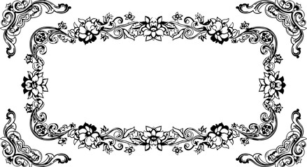 Elegant floral border design with intricate scrollwork, perfect for invitations, certificates, and vintage style projects, adding timeless charm.