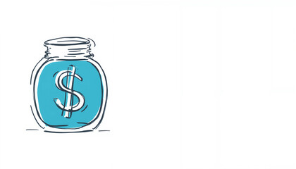 Obraz premium Glass jar with dollar sign and blue label on white background 