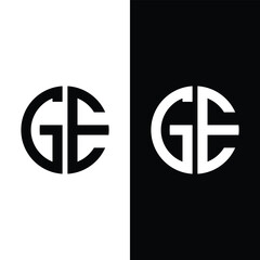 initial letters logo GE black and white monogram round shape vector Stock Vector.