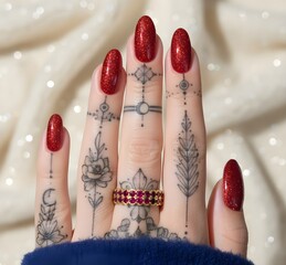 Red and Gold Glitter Winter Nails &ndash; Elegant Christmas Manicure Design