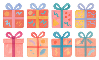 PNG Colorful artistic gift boxes illustration, element set on transparent background