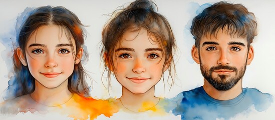 A watercolor painting of a young woman and a young man. An illustration on the theme of drawing and graphics.