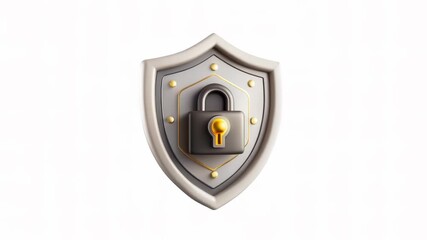 A stylized shield with a padlock, symbolizing security and protection.