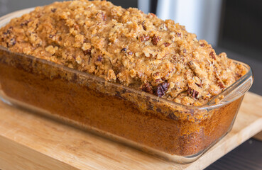 delicious pumpkin bread on dark background close up