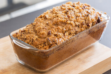 delicious pumpkin bread on dark background close up