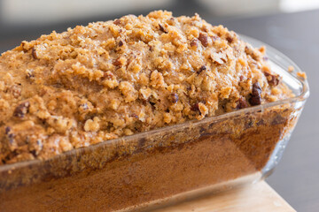 delicious pumpkin bread on dark background close up