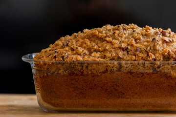 delicious pumpkin bread on dark background close up