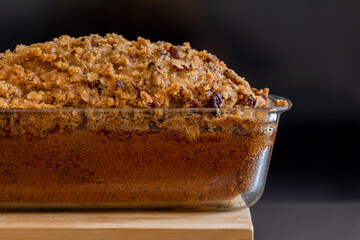 delicious pumpkin bread on dark background close up