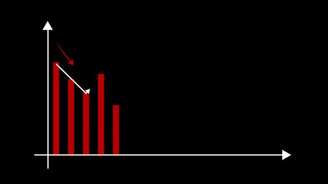 Animated down graph icon design on Dark background. business down graph with arrow , losses, failure