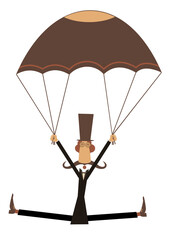 Funny skydiver man in the top hat. 
Skydiver man in the top hat derives enjoyment from jumping. Isolated on white background
