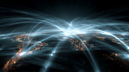 AI-generated image - Futuristic glowing global network connecting continents with bright data lines and digital communication concept