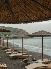 lounge chairs on the beach