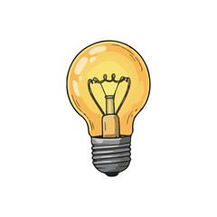 Illustration of a glowing light bulb with a visible filament, emitting a warm yellow light, set against a plain white background.