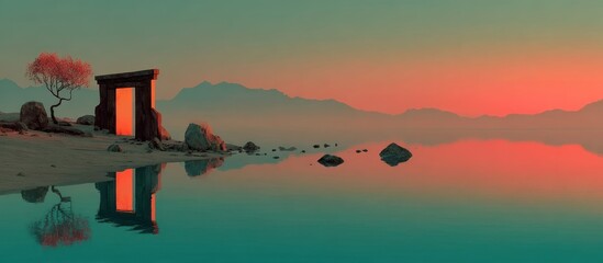 Serene Sunrise Gateway Over Still Water