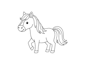 Cute Pony Outline Illustration for Coloring and Crafts.