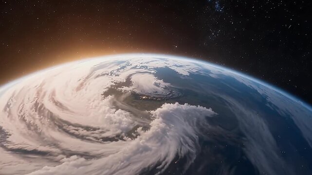 Beautiful earth planet scene. Space Zoom spinning view, Concept of climate change, day and night