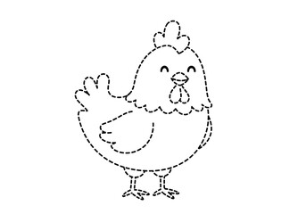 Cute Chicken Outline Illustration for Coloring Pages.