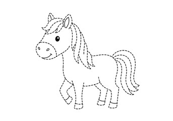 Cute Pony Dot-to-Dot Illustration for Childrens Activity Books.