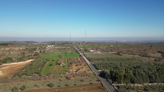 Aerial drone view highlighting the rural fields of Puglia, Italy, near Santeramo in Colle.