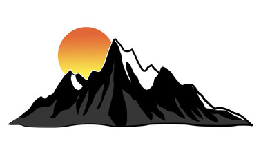Vector mountain silhouette design illustration featuring a hiking trail. PNG vector