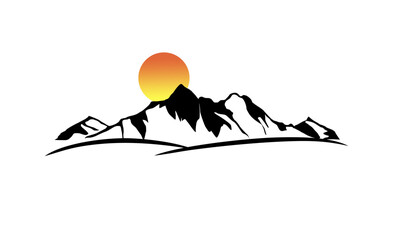 Vector mountain silhouette design illustration featuring a hiking trail. PNG vector
