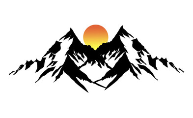 Vector mountain silhouette design illustration featuring a hiking trail. PNG vector