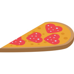 Heart Shaped Salami Pizza Slice on Transparent Background Simple Flat Design