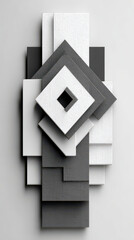 Fototapeta premium Monochrome Abstract Layered Diamond and Block Geometric Textured Art
