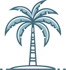 Stylized palm tree icon with blue and grey outline on a white background tropical