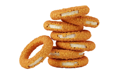crispy onion rings stacked, isolated