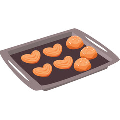 Pixel Art Baking Sheet With Heart Shaped Palmiers And Round Cookies With Sesame Seeds On A Transparent Background