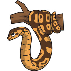 Fototapeta premium Pixel Art Ball Python Snake Curled Around A Tree Branch With A Transparent Background