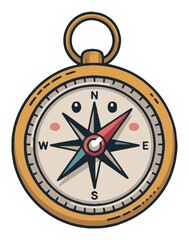 Cartoon compass with a gold frame and a white background pointing north east south and west directions