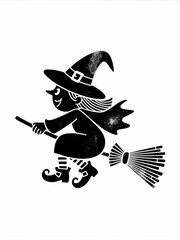 Cute whimsical witch on broomstick rubber stamp stencil art perfect for spooky season crafts and decorations