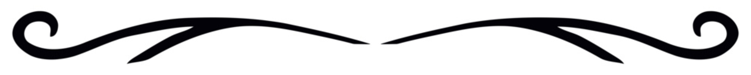 Isolated ornamental divider: black calligraphic soft shape, simple flat vintage swirl.
