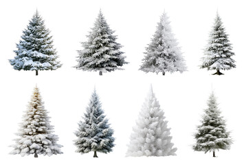 Obraz premium PNG Snow-covered evergreen trees collection, element set on transparent background