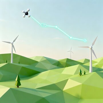 Eco-Friendly Wind Turbines and CO2 Decrease &ndash; Renewable Energy Transition Infographic