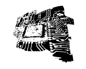 Naklejka premium Skull Illustrates Technology in Digital Space