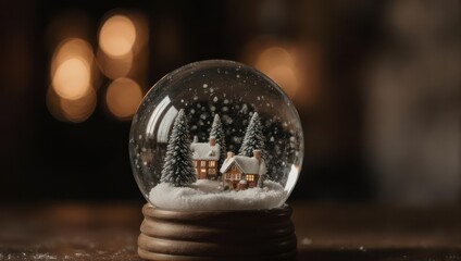 Snow Globe with Miniature Winter Village and Falling Snow.