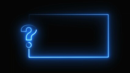Neon question mark with square frame glowing in blue on a black background © Amal Stock