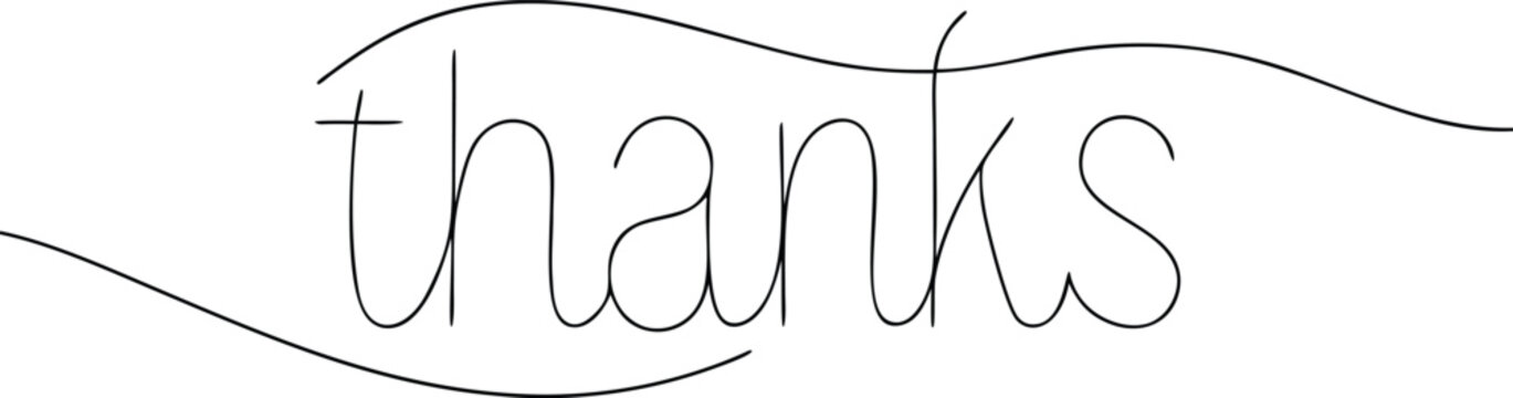 Black handwritten word thanks with decorative lines