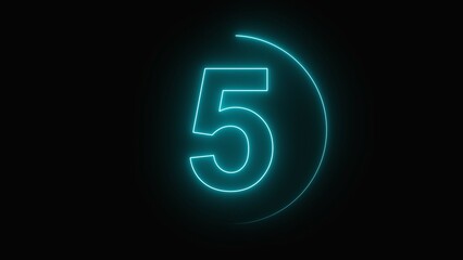 Countdown timer five seconds neon glowing animation motion graphics video