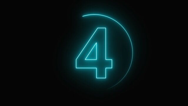 Neon countdown timer number four glowing animation on black background - Powered by Adobe