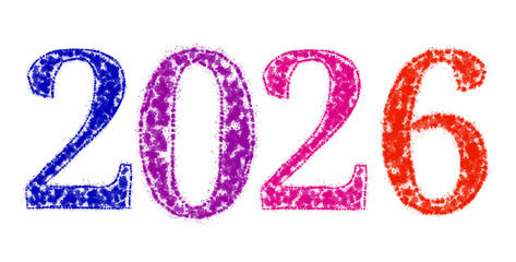 Handmade 2026 number for happy new year two thousand and twenty six number in words vector illustration png with transparent background 
