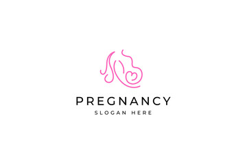 pregnant woman logo with love heart icon vector design concept template